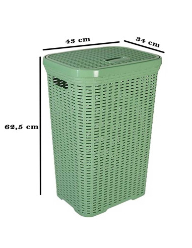 Tradineur - Cesto para ropa sucia con asas y tapa, pongotodo rattan de plástico, cubo para colada, imitación mimbre, fabricado e