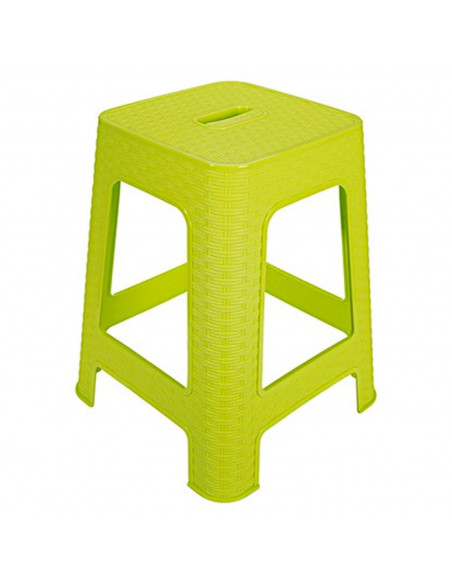 Tradineur - Taburete de plástico Rattan con asa y asiento de 28 x 28 cm, imitación de mimbre, banqueta multiusos, cocina, fabric