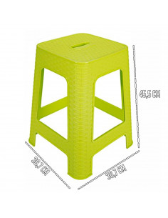 Tradineur - Taburete de plástico Rattan con asa y asiento de 28 x 28 cm, imitación de mimbre, banqueta multiusos, cocina, fabric 2