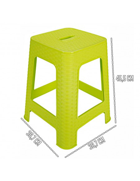 Tradineur - Taburete de plástico Rattan con asa y asiento de 28 x 28 cm, imitación de mimbre, banqueta multiusos, cocina, fabric