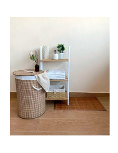 Tradineur - Cesto plegable redondo de bambú para ropa sucia, 1 compartimento, incluye asas, tapa y bolsa de tela extraíble y lav 2