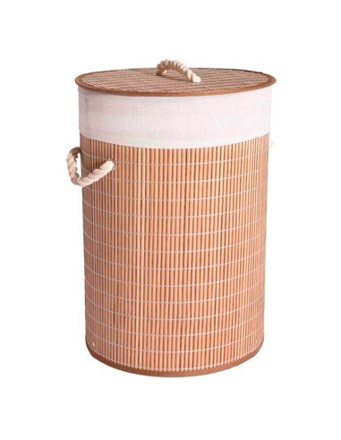 Tradineur - Cesto plegable redondo de bambú para ropa sucia, 1 compartimento, incluye asas, tapa y bolsa de tela extraíble y lav