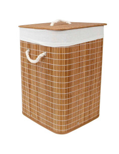 Tradineur - Cesto plegable cuadrado de bambú para ropa sucia, 1 compartimento, incluye asas, tapa y bolsa de tela extraíble y la