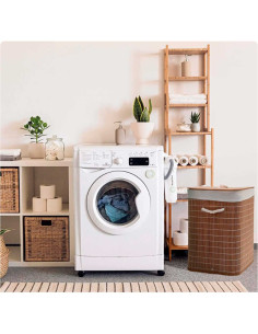 Tradineur - Cesto plegable cuadrado de bambú para ropa sucia, 1 compartimento, incluye asas, tapa y bolsa de tela extraíble y la 2