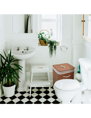 Tradineur - Cesto plegable cuadrado de bambú para ropa sucia, 1 compartimento, incluye asas, tapa y bolsa de tela extraíble y la