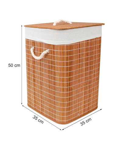 Tradineur - Cesto plegable cuadrado de bambú para ropa sucia, 1 compartimento, incluye asas, tapa y bolsa de tela extraíble y la