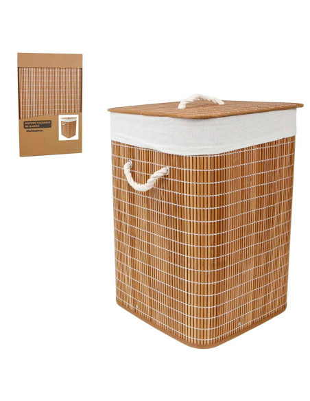 Tradineur - Cesto plegable cuadrado de bambú para ropa sucia, 1 compartimento, incluye asas, tapa y bolsa de tela extraíble y la