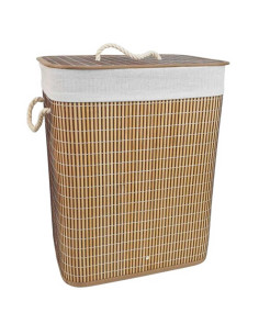Tradineur - Cesto plegable rectangular de bambú para ropa sucia, 1 compartimento, incluye asas, tapa y bolsa de tela extraíble y
