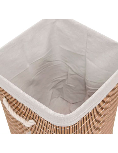 Tradineur - Cesto plegable rectangular de bambú para ropa sucia, 1 compartimento, incluye asas, tapa y bolsa de tela extraíble y