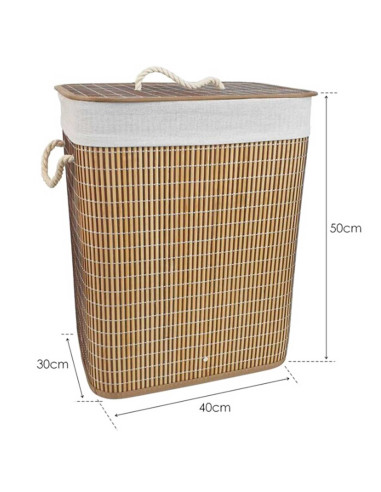 Tradineur - Cesto plegable rectangular de bambú para ropa sucia, 1 compartimento, incluye asas, tapa y bolsa de tela extraíble y