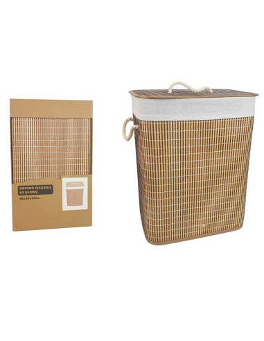 Tradineur - Cesto plegable rectangular de bambú para ropa sucia, 1 compartimento, incluye asas, tapa y bolsa de tela extraíble y