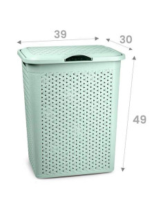 Tradineur - Cesto para ropa sucia con tapa y asas, pongotodo de plástico, cubo para colada, imitación de mimbre, fabricado en Es 2