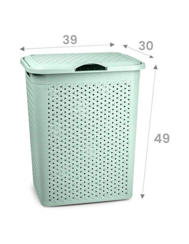 Tradineur - Cesto para ropa sucia con tapa y asas, pongotodo de plástico, cubo para colada, imitación de mimbre, fabricado en Es