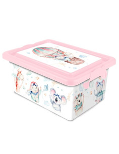 Tradineur - Caja de plástico con tapa y cierres laterales clip, cajón de almacenaje multiusos, ordenación, objetos, hogar, fabri