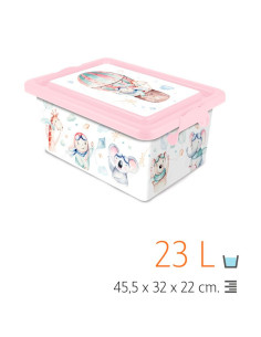 Tradineur - Caja de plástico con tapa y cierres laterales clip, cajón de almacenaje multiusos, ordenación, objetos, hogar, fabri 2