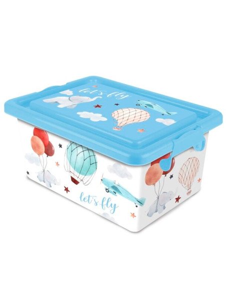 Tradineur - Caja de plástico con tapa y cierres laterales clip, cajón de almacenaje multiusos, ordenación, objetos, hogar, fabri