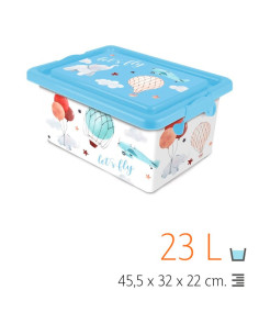 Tradineur - Caja de plástico con tapa y cierres laterales clip, cajón de almacenaje multiusos, ordenación, objetos, hogar, fabri 2