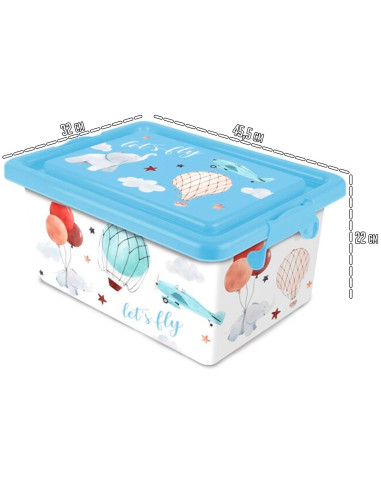 Tradineur - Caja de plástico con tapa y cierres laterales clip, cajón de almacenaje multiusos, ordenación, objetos, hogar, fabri