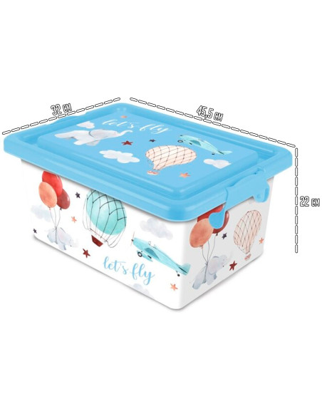 Tradineur - Caja de plástico con tapa y cierres laterales clip, cajón de almacenaje multiusos, ordenación, objetos, hogar, fabri