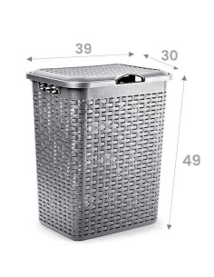 Tradineur - Cesto rattan para ropa sucia con tapa y asas, pongotodo de plástico, cubo para colada, imitación de mimbre, fabricad 2