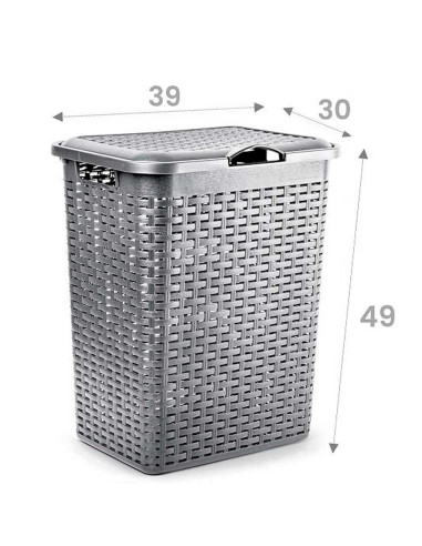 Tradineur - Cesto rattan para ropa sucia con tapa y asas, pongotodo de plástico, cubo para colada, imitación de mimbre, fabricad