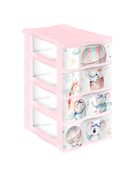 Tradineur - Cajonera de plástico, modelo Volar, 4 cajones transparentes, torre almacenaje, juguetes, dormitorio infantil, niños,