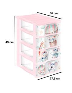 Tradineur - Cajonera de plástico, modelo Volar, 4 cajones transparentes, torre almacenaje, juguetes, dormitorio infantil, niños, 2