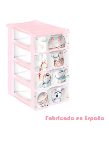 Tradineur - Cajonera de plástico, modelo Volar, 4 cajones transparentes, torre almacenaje, juguetes, dormitorio infantil, niños,