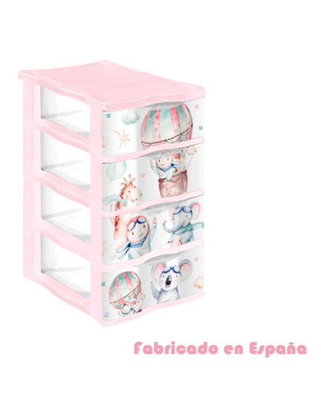 Tradineur - Cajonera de plástico, modelo Volar, 4 cajones transparentes, torre almacenaje, juguetes, dormitorio infantil, niños,
