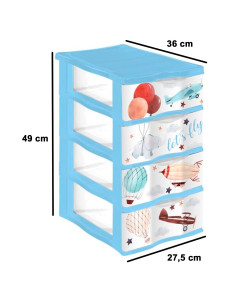 Tradineur - Cajonera de plástico, modelo Let's Fly, 4 cajones transparentes, torre almacenaje, juguetes, dormitorio infantil, n 2