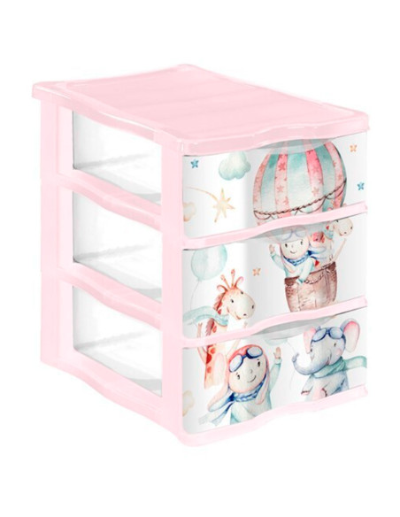 Tradineur - Cajonera de plástico, modelo Volar, 3 cajones transparentes, torre almacenaje, juguetes, dormitorio infantil, niños,