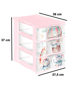 Tradineur - Cajonera de plástico, modelo Volar, 3 cajones transparentes, torre almacenaje, juguetes, dormitorio infantil, niños, 2