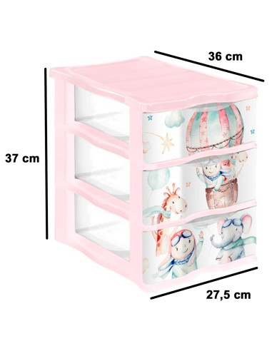 Tradineur - Cajonera de plástico, modelo Volar, 3 cajones transparentes, torre almacenaje, juguetes, dormitorio infantil, niños,