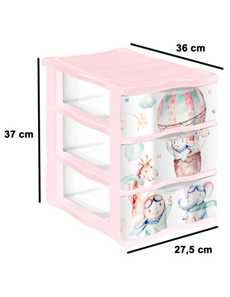 Tradineur - Cajonera de plástico, modelo Volar, 3 cajones transparentes, torre almacenaje, juguetes, dormitorio infantil, niños,