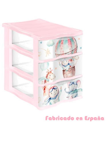 Tradineur - Cajonera de plástico, modelo Volar, 3 cajones transparentes, torre almacenaje, juguetes, dormitorio infantil, niños,