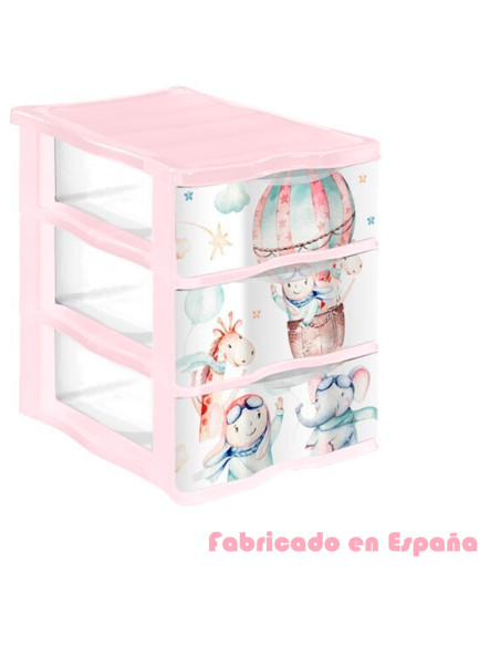 Tradineur - Cajonera de plástico, modelo Volar, 3 cajones transparentes, torre almacenaje, juguetes, dormitorio infantil, niños,