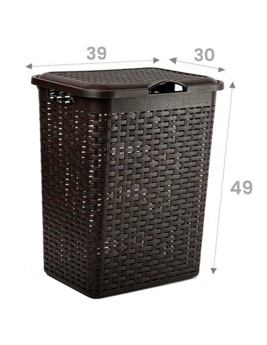 Tradineur - Cesto rattan para ropa sucia con tapa y asas, pongotodo de plástico, cubo para colada, imitación de mimbre, fabricad