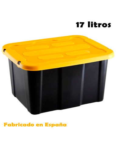 Tradineur - Caja de almacenaje apilable con tapa, plástico, cajón multiusos, ordenación, herramientas, hogar, fabricada en Españ