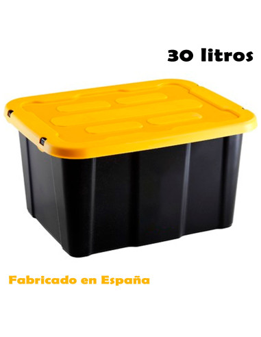 Tradineur - Caja de almacenaje apilable con tapa, plástico, cajón multiusos, ordenación, herramientas, hogar, fabricada en Españ