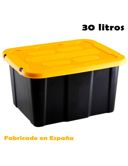 Tradineur - Caja de almacenaje apilable con tapa, plástico, cajón multiusos, ordenación, herramientas, hogar, fabricada en Españ