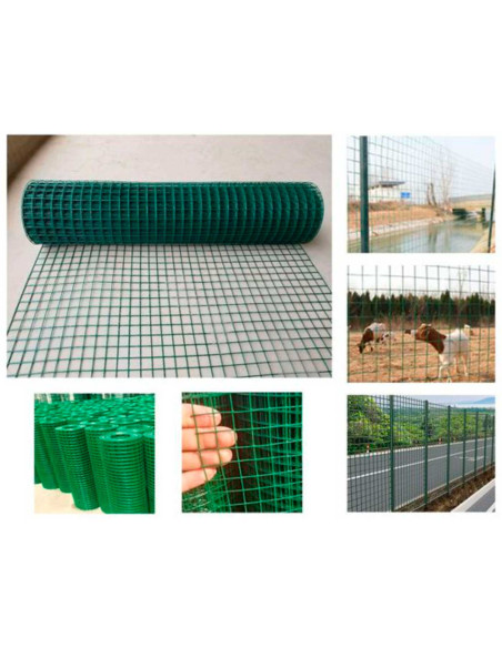 Tradineur - Rollo de malla metálica plastificada, huecos cuadrados de 12 x 12 mm, valla, cierre de alambre, cercar jardín, galli