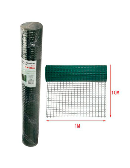 Tradineur - Rollo de malla metálica plastificada, huecos cuadrados de 12 x 12 mm, valla, cierre de alambre, cercar jardín, galli