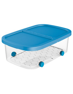 Tradineur - Caja de almacenamiento con ruedas y tapa con doble abertura, plástico, contenedor, juguetes, libros, ropa, mantas, f