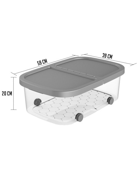 Tradineur - Caja de almacenamiento con ruedas y tapa con doble abertura, plástico, contenedor, juguetes, libros, ropa, mantas, f