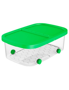 Tradineur - Caja de almacenamiento con ruedas y tapa con doble abertura, plástico, contenedor, juguetes, libros, ropa, mantas, f