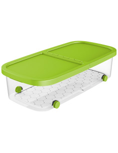 Tradineur - Caja de almacenamiento con ruedas y tapa con doble abertura, plástico, contenedor, juguetes, libros, ropa, mantas, f