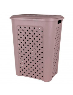 Cesto ropa sucia con tapa 50 litros, 54 x 43 x 33,3 cm. Cubo para la colada de plástico con asas (Marrón topo)