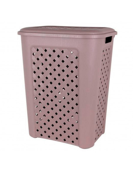 Cesto ropa sucia con tapa 50 litros, 54 x 43 x 33,3 cm. Cubo para la colada de plástico con asas (Marrón topo)