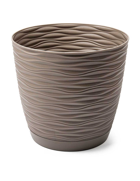 Tradineur - Maceta redonda con plato - Diseño Wind (Ø 15 cm) - Fabricado en plástico - Ideal para jardín exterior, terraza o bal