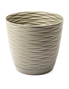 Tradineur - Maceta redonda con plato - Diseño Wind (Ø 19 cm) - Fabricado en plástico - Ideal para jardín exterior, terraza o bal